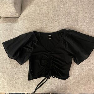 Anthropologie Maeve Black Flutter Sleeve Crop Top size XS